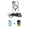 MARSİLYAN™- iPhone 11 Kılıf Eksen Özel Seri - Siyah Buffer Cam Ekran Koruyucu + Turuncu Neon Fosforlu Kamera Lens