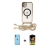 MARSİLYAN™- iPhone 11 Kılıf Eksen Özel Seri - Siyah Buffer Cam Ekran Koruyucu + Turuncu Neon Fosforlu Kamera Lens