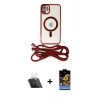 MARSİLYAN™- iPhone 11 Kılıf Eksen Özel Seri - Siyah Buffer Hayalet Cam Ekran Koruyucu + Kamera Lens Koruma Cam - SF