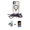 MARSİLYAN™- iPhone 11 Kılıf Eksen Özel Seri - Siyah Buffer Hayalet Cam Ekran Koruyucu + Raze Metal Kamera Lens - KI