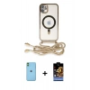 MARSİLYAN™- iPhone 11 Kılıf Eksen Özel Seri - Siyah Buffer Hayalet Cam Ekran Koruyucu + Neon Fosforlu Kamera Lens - YL