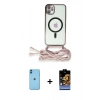 MARSİLYAN™- iPhone 11 Kılıf Eksen Özel Seri - Siyah Buffer Hayalet Cam Ekran Koruyucu + Neon Fosforlu Kamera Lens - MI