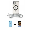 MARSİLYAN™- iPhone 11 Kılıf Eksen Özel Seri - Siyah Buffer Hayalet Cam Ekran Koruyucu + Neon Fosforlu Kamera Lens - MI