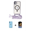 MARSİLYAN™- iPhone 11 Kılıf Eksen Özel Seri - Siyah Buffer Hayalet Cam Ekran Koruyucu + Neon Fosforlu Kamera Lens - MI
