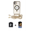 MARSİLYAN™- iPhone 11 Kılıf Eksen Özel Seri - Siyah Buffer Hayalet Cam Ekran Koruyucu + PVD Metal Kamera Lens - YL