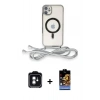 MARSİLYAN™- iPhone 11 Kılıf Eksen Özel Seri - Siyah Buffer Hayalet Cam Ekran Koruyucu + PVD Metal Kamera Lens - YL