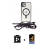 MARSİLYAN™- iPhone 11 Kılıf Eksen Özel Seri - Siyah Buffer Hayalet Cam Ekran Koruyucu + PVD Metal Kamera Lens - YL