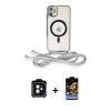 MARSİLYAN™- iPhone 11 Kılıf Eksen Özel Seri - Siyah Buffer Hayalet Cam Ekran Koruyucu + Siyah PVD Metal Kamera Lens