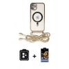 MARSİLYAN™- iPhone 11 Kılıf Eksen Özel Seri - Siyah Buffer Hayalet Cam Ekran Koruyucu + Siyah PVD Metal Kamera Lens