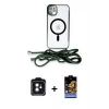 MARSİLYAN™- iPhone 11 Kılıf Eksen Özel Seri - Siyah Buffer Hayalet Cam Ekran Koruyucu + Siyah PVD Metal Kamera Lens