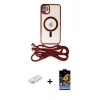 MARSİLYAN™- iPhone 11 Kılıf Eksen Özel Seri - Siyah Buffer Hayalet Cam Ekran Koruyucu + Turuncu Renkli Kamera Lens Koruma Cam