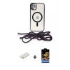 MARSİLYAN™- iPhone 11 Kılıf Eksen Özel Seri - Siyah Buffer Hayalet Cam Ekran Koruyucu + Turuncu Renkli Kamera Lens Koruma Cam