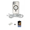 MARSİLYAN™- iPhone 11 Kılıf Eksen Özel Seri - Siyah Buffer Hayalet Cam Ekran Koruyucu + Turuncu Renkli Kamera Lens Koruma Cam