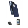 MARSİLYAN™- iPhone 11 Kılıf İz Işık Koleksiyonu - Siyah 34D Hayalet Izgaralı Cam + Kamera Lens Koruma Cam - SF