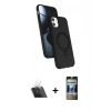 MARSİLYAN™- iPhone 11 Kılıf İz Işık Koleksiyonu - Siyah 34D Hayalet Izgaralı Cam + Kamera Lens Koruma Cam - SF