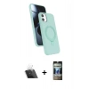 MARSİLYAN™- iPhone 11 Kılıf İz Işık Koleksiyonu - Siyah 34D Hayalet Izgaralı Cam + Kamera Lens Koruma Cam - SF