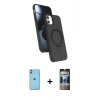 MARSİLYAN™- iPhone 11 Kılıf İz Işık Koleksiyonu - Siyah 34D Hayalet Izgaralı Cam + Neon Fosforlu Kamera Lens - YL