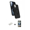 MARSİLYAN™- iPhone 11 Kılıf İz Işık Koleksiyonu - Siyah 34D Hayalet Izgaralı Cam + Renkli Kamera Lens Koruma Cam - SI