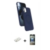 MARSİLYAN™- iPhone 11 Kılıf İz Işık Koleksiyonu - Siyah 34D Hayalet Izgaralı Cam + Renkli Kamera Lens Koruma Cam - TU