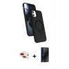 MARSİLYAN™- iPhone 11 Kılıf İz Işık Koleksiyonu - Siyah 3D Antistatik Hayalet Cam Ekran Koruyucu + Pers Alüminyum Kamera Lens - KI