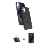 MARSİLYAN™- iPhone 11 Kılıf İz Işık Koleksiyonu - Siyah 3D Antistatik Hayalet Cam Ekran Koruyucu + Kamera Lens Koruma Cam - SF