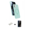MARSİLYAN™- iPhone 11 Kılıf İz Işık Koleksiyonu - Siyah 3D Antistatik Hayalet Cam Ekran Koruyucu + Renkli Kamera Lens Koruma Cam - TU
