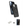 MARSİLYAN™- iPhone 11 Kılıf İz Işık Koleksiyonu - Siyah 3D Antistatik Hayalet Cam Ekran Koruyucu + Renkli Kamera Lens Koruma Cam - TU