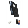 MARSİLYAN™- iPhone 11 Kılıf İz Işık Koleksiyonu - Siyah 3D Antistatik Mat Seramik Nano Ekran Koruyucu + Renkli Kamera Lens Koruma Cam - YL