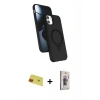 MARSİLYAN™- iPhone 11 Kılıf İz Işık Koleksiyonu - Siyah Bilvis 3D Cam Ekran Koruyucu + Rainbow Kamera Lens Koruma Cam - KI