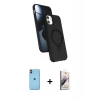 MARSİLYAN™- iPhone 11 Kılıf İz Işık Koleksiyonu - Siyah Bilvis 3D Mat Cam Ekran Koruyucu + Neon Fosforlu Kamera Lens - TU