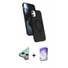 MARSİLYAN™- iPhone 11 Kılıf İz Işık Koleksiyonu - Siyah Bilvis 5in1 3D Magic Cam Ekran Koruyucu + Kırmızı Raze Metal Kamera Lens