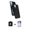 MARSİLYAN™- iPhone 11 Kılıf İz Işık Koleksiyonu - Siyah Bilvis 5in1 3D Magic Cam Ekran Koruyucu + Turuncu PVD Metal Kamera Lens