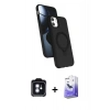 MARSİLYAN™- iPhone 11 Kılıf İz Işık Koleksiyonu - Siyah Bilvis 5in1 5D Magic Hayalet Cam Ekran Koruyucu + Mavi PVD Metal Kamera Lens