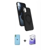 MARSİLYAN™- iPhone 11 Kılıf İz Işık Koleksiyonu - Siyah Bilvis 5in1 5D Magic Hayalet Cam Ekran Koruyucu + Yeşil Neon Fosforlu Kamera Lens