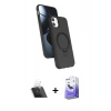 MARSİLYAN™- iPhone 11 Kılıf İz Işık Koleksiyonu - Siyah Bilvis 5in1 5D Magic Hayalet Cam Ekran Koruyucu + Kamera Lens Koruma Cam - SF