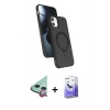 MARSİLYAN™- iPhone 11 Kılıf İz Işık Koleksiyonu - Siyah Bilvis 5in1 5D Magic Hayalet Cam Ekran Koruyucu + Kırmızı Raze Metal Kamera Lens