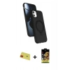 MARSİLYAN™- iPhone 11 Kılıf İz Işık Koleksiyonu - Siyah Buffer Cam Ekran Koruyucu + Kırmızı Rainbow Kamera Lens Koruma Cam