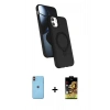 MARSİLYAN™- iPhone 11 Kılıf İz Işık Koleksiyonu - Siyah Buffer Cam Ekran Koruyucu + Turuncu Neon Fosforlu Kamera Lens