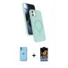 MARSİLYAN™- iPhone 11 Kılıf İz Işık Koleksiyonu - Siyah Buffer Hayalet Cam Ekran Koruyucu + Mavi Neon Fosforlu Kamera Lens