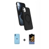 MARSİLYAN™- iPhone 11 Kılıf İz Işık Koleksiyonu - Siyah Buffer Hayalet Cam Ekran Koruyucu + Mavi Neon Fosforlu Kamera Lens