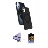 MARSİLYAN™- iPhone 11 Kılıf İz Işık Koleksiyonu - Siyah Buffer Hayalet Cam Ekran Koruyucu + Raze Metal Kamera Lens - MR