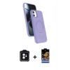 MARSİLYAN™- iPhone 11 Kılıf İz Işık Koleksiyonu - Siyah Buffer Hayalet Cam Ekran Koruyucu + Yeşil PVD Metal Kamera Lens