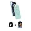 MARSİLYAN™- iPhone 11 Kılıf İz Işık Koleksiyonu - Siyah Buffer Hayalet Cam Ekran Koruyucu + Yeşil PVD Metal Kamera Lens