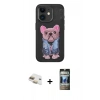 MARSİLYAN™- iPhone 11 Kılıf İz Minimal Koleksiyonu - Siyah 34D Hayalet Izgaralı Cam + Pers Alüminyum Kamera Lens - GD