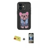 MARSİLYAN™- iPhone 11 Kılıf İz Minimal Koleksiyonu - Siyah 34D Hayalet Izgaralı Cam + Rainbow Kamera Lens Koruma Cam - KI