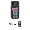 MARSİLYAN™- iPhone 11 Kılıf İz Minimal Koleksiyonu - Siyah 34D Hayalet Izgaralı Cam + Pers Alüminyum Kamera Lens - LT