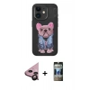 MARSİLYAN™- iPhone 11 Kılıf İz Minimal Koleksiyonu - Siyah 34D Hayalet Izgaralı Cam + Raze Metal Kamera Lens - SH
