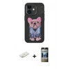 MARSİLYAN™- iPhone 11 Kılıf İz Minimal Koleksiyonu - Siyah 34D Hayalet Izgaralı Cam + Renkli Kamera Lens Koruma Cam - SI