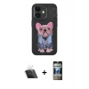 MARSİLYAN™- iPhone 11 Kılıf İz Minimal Koleksiyonu - Siyah 34D Hayalet Izgaralı Cam + Şeffaf Kamera Lens Koruma Cam