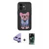 MARSİLYAN™- iPhone 11 Kılıf İz Minimal Koleksiyonu - Siyah 360 Mat Full Body Arka Koruyucu + Mor Raze Metal Kamera Lens